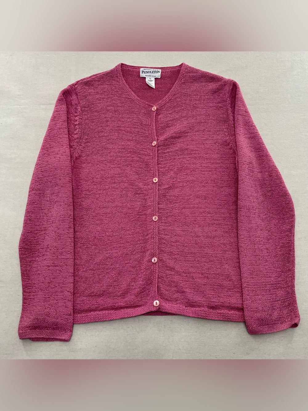 VTG Pendleton Cardigan Womens XL Pink Pearl Buttons Front Textured Knit Sweater
